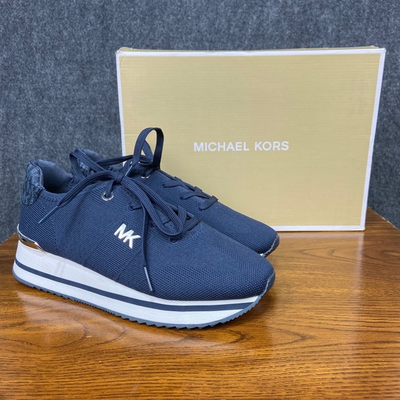 Michael Kors Monique Stretch Knit Trainer‎ Navy Sneakers Women's Size 6M NIB